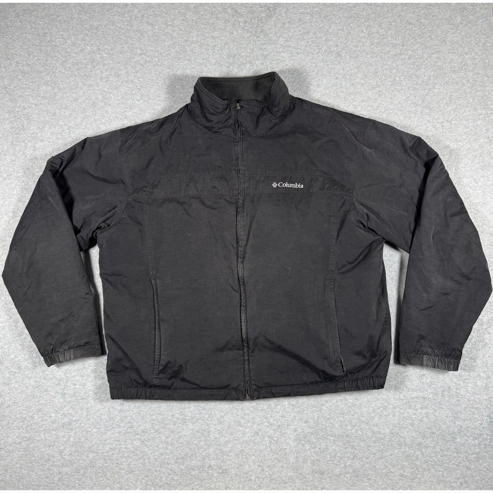 Columbia Windbreaker Jacket Mens XL Black Full Zip Lined Outdoor